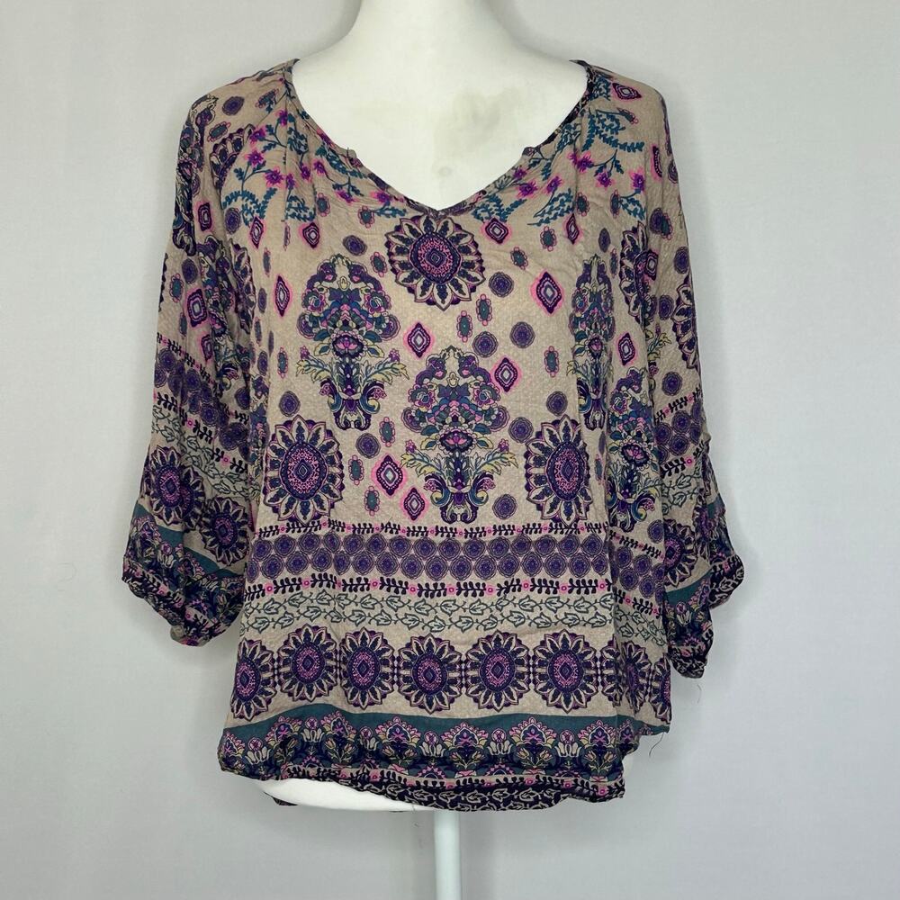 Verse USA Rayon Boho Medallion Print Dolman Sleeve Blouse Women’s Large